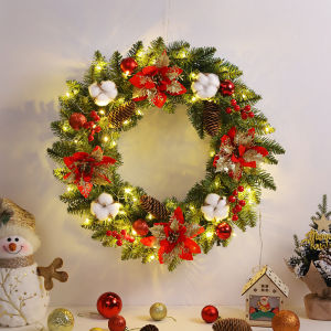 2025 Christmas Wreath Front Door Wreath with Lights Vintage Farm Wreath With Pine Cones Fall For Thanksgiving Xmas Decor 40/30cm