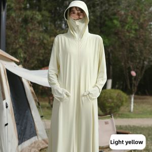 miiow | Womens Summer Thin Ice Silk Full-Body Sunscreen Long Dress UV Protection Skin Clothes Cool Feeling Polyester Spandex Zippers