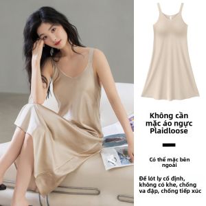Áo ngủ nữ MiiOW làm bằng vải lụa băng không dây có đệm ngực