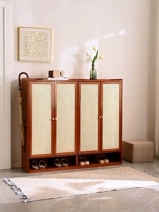 【On Hand】7 Layers Shoe Wooden Door With Cover Rattan / Shoe