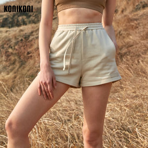 Konikoni Womens Sporty Grey Casual Beach Shorts High Waist Loose Fit Yoga Fitness Outdoor Four-Fifths Length Pants
