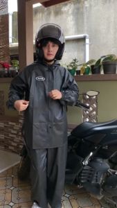 Raf Jas Hujan Pria Wanita Setelan Baju Celana Tebal Elastis Anti Air Warna hitam