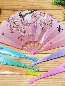 Summer Student Portable Foldable Mini Small Fan Pastoral Style Cute Kids Cartoon Plastic Plum Blossom Women's Folding Fan