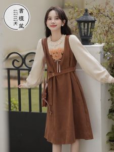 Slimming Long Sleeve Autumn Winter Dress Book Jin Sheng Academy Style Sweet Splicing Forest System Skirt Beautiful Butterfly Knot