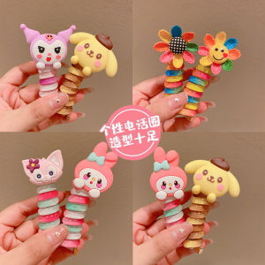 Cartoon Kids Hair Band Ponytail Head Rope Colorful Telephone Line Rubber Band Does Not Hurt Hair Girls Hair Rope Little Girl Headdress