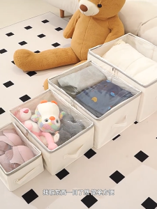 Large Capacity Foldable Clothes Storage Box with Zipper Cotton and Linen Transparent Lid Quilts Clothes Organizer 衣服收纳盒