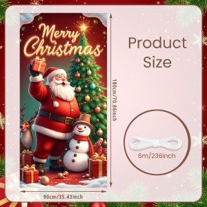 Christmas Door Cover Decorations Santa Claus Send Gift Background Banner for Indoor Outdoor Home Porch Holiday Decor Supplies