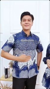 Hem Batik Pria Dewasa Lengan Pendek Kemeja Batik Pekalongan SK027 - Panjang 70cm, Lingkar dada 106cm (Bahan Katun Polimikro) (198gr) - Hemat Ongkir 5pc dalam 1 Paket