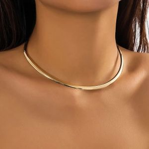 Vintage Iron Metal Torques Choker Necklace Women Goth Gold Color Smooth Adjustable Chain Fashion Jewelry Steampunk Party Gift