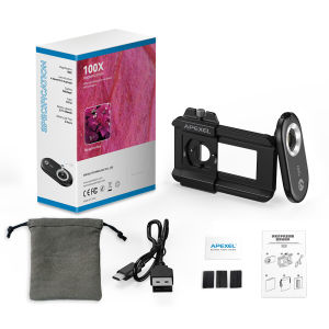 apexel | APEXEL 100X/150X/200X Microscope Jewelry Lens Phone Camera Lens Kit Macro Lenses with LED Light for iPhone Android AllSmartphone