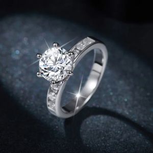 M-JAJA 2ct Moissanite Nhẫn Đính Hôn Nữ Nửa Vĩnh Cửu Kim Cương Cưới Ban Nhạc S925 Bạc Trang Sức Cô Dâu