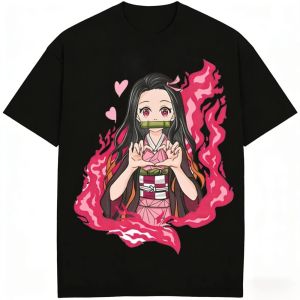Bandai | Demon Slayer Nezuko Kamado Pure Cotton T-shirt 2026 Kids Summer New Anime Printed Loose Casual Parent Child Short Sleeve Top