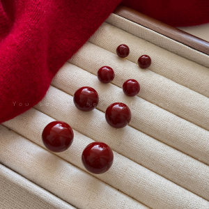 Wine Red Pearl Stud Earrings 2023 New Arrival Tide Fancy Silver Pin Earrings Female Retro Hong Kong Style Earrings New Year Style
