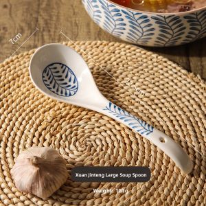 SHELI | Large Ceramic Soup Spoon Long Handle Porridge Serving