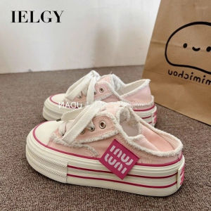 IELGY Pink Tassel Raw Edge Platform Canvas Shoes Womens Summer 2024 New Two-wear Versatile Board Shoes