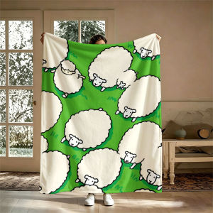 Cartoon Sheep Green Field Flannel Blanket Perfect for Sofa Office Bed Travel Sleep Read Relax Camping Four Season Use