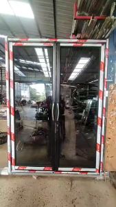 (ฟรีค่าส่ง)กว้าง160/180/200-สูง200cm ประตุบานสวิงแบบบานคู่กระจกกรอบอลูมีเนียมหนา1มิลกระจกหนา5มิล(ค่าขนส่งฟรีทั่วไทย)