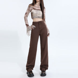 Black Slim Wide Leg Denim Jeans Womens Spring Autumn New Fleece Pear Shape Loose Straight Floor-Length Pants