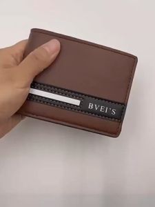 MenS PU Wallet - Casual Style with Alphabet Pattern Color Block Detail Multi-Card Holder Bifold