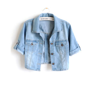 Summer 2025 Womens Slim Fit Short Sleeve Denim Jacket Thin Style Versatile Short Length Open Cardigan Style Polo Collar Single Button