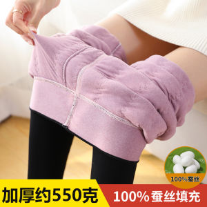Thickened High-Waist Womens Cotton Pants Winter Warm Fleece-Lined Trousers Foot-Wearing Long-Legged Wool And Silk Pants
