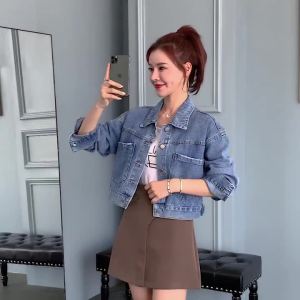 COD  Kot Luar Denim Wanita Musim Bunga dan Musim Luruh Fesyen Baru a Barat Jaket Pendek Kelihatan Kurus Pakaian Luar  CNN