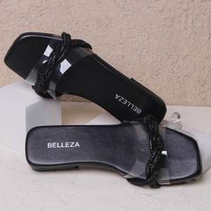 BELLEZA OLIVIA Sandal Wanita Slop Korea Kekinian Hak Sedang Tinggi Sol 2 cm Sendal Cewek Beleza Model Korean Tali Kristal Manik Permata Bellezza Terbaru Shoes Mall Official Store