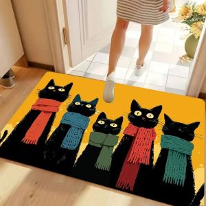 VIKAMA Three Cats Headscarf Door Mat Star Print Non Slip Rug For Entryway Front Door Indoor Outdoor Cute Pet Kawaii Decor