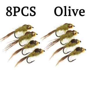 ICERIO 8PCS Bead Head Hares Ear Nymph Fly Fishing Fly Sinking Nymph Lure for Trout Grayling Panfish Freshwater Stream Fish