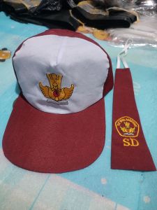 paket topi sd putih dan dasi cewe bordir tutwri handayani