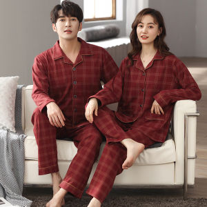 Red Cotton Pajamas Long Sleeve Couple Wedding Home Clothes Cotton Robe Pure Cotton Sleepwear for Men And Women