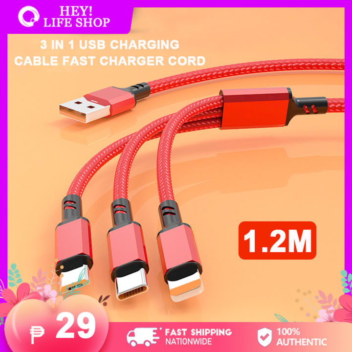 【3 In 1】Fast Charger Cable Charge Cord Nylon USB Charging Wire for Samsung Xiaomi Huawei Iphone Etc