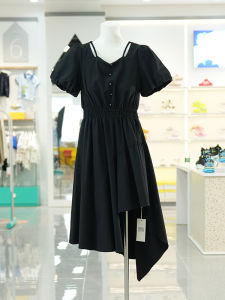 Elegant Short Sleeve Bubble Sleeve Dress High Waist A-Line Midi Skirt Soft Nylon Polyester Blend Summer Fashion Womens Dress