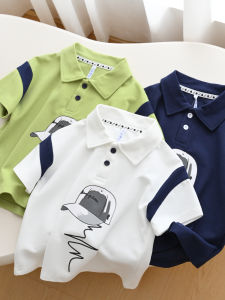 Childrens Cartoon Print Short Sleeve Polo T-Shirt Summer Style Color Block Collar Kids Clothing 170 Medium Large Children