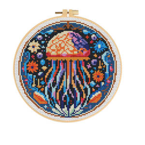 HUACAN Jellyfish Embroidery marine animal With Hoop New Tools Cross Stitch Sets Printed Canvas Flower Needlework Craft