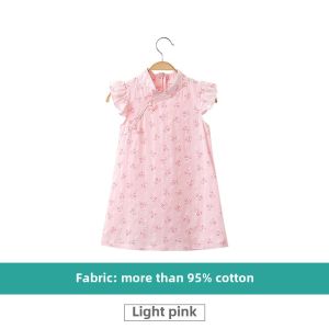 Summer New Style Pure Cotton Girls Dress Baby Toddler Princess Cheongsam Skirt Sweet Embroidery Floral Print Daily Wear