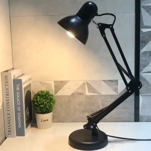 LED Swing Arm Desk Lamp with Clamp Mount Remote Metal Desk Lamp Adjustable Arm Includes LED Bulb