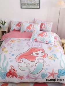Princess Mermaid Cartoon Girls Bedding Set Duvet Cover Sheet Bedding Cap Three-Piece Student Dormitory Bedding Set