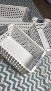 Durable Plastic Storage Basket Hollow-out Design Stackable Snack Basket Multi-purpose Stationery Toiletries Storage Dormitory