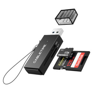 CABLETIME Đầu Đọc Thẻ Và Bộ Chuyển Đổi USB 3.0 2 Trong 1 Tốc Độ Cao 5Gbps SD/TF Cho PC Phụ Kiện Máy Tính Xách Tay Máy Ảnh