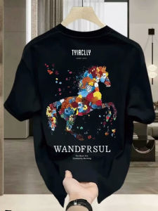 Áo Thun Nam Cotton Nguyên Chất Tay Ngắn Mùa Hè in Họa Tiết Cổ Tròn Rộng Rãi Phong Cách Mỹ Thời Trang Thường Ngày