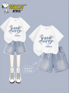 Snoopy | Cotton Short Sleeve T-shirt and Denim Shorts Set