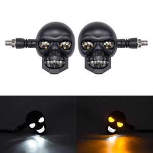 2pcs Skull Motorcycle Indicator Dual Color Motorbike Scooter Front Rear Turn Signal Lights White/Red/Blue & Yellow Running Lamp
