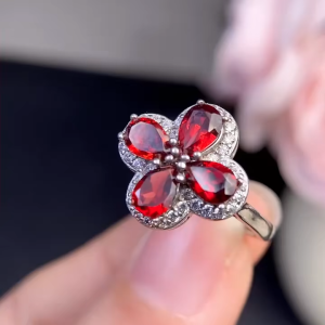 Montagne Jewelry Natural 4*6mm Garant Ring for women Four Leaf Clover Design Fine Jewellery 925 Silver Ring