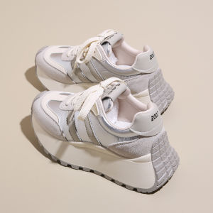 Real Leather Dad Shoes Womens High Top Thick Bottom Sport Shoes Increase Height 8cm Retro Style Agan round Toe Casual Shoes