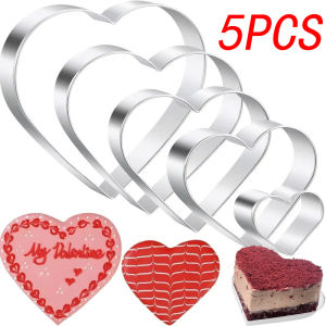 5PCS Love Heart Stainless Steel Baking Mold Cookie Cutting Machine Set DIY Valentines Day Cake Decoration Kitchen Baking Supplies