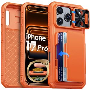 Ốp Ví Chủ Đề Halloween Cho iPhone 17 Pro Có Ngăn Đựng Thẻ Nắp Che Camera Trượt Và Chân Đế Chống Rơi Màu Đen