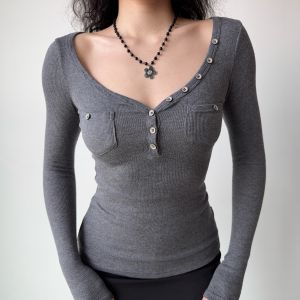 Áo Thun Nữ Tay Dài Cổ Chữ V Dáng Ôm Go Bé Gái Go Pure Desire Phong Cách Thu Đông Thường Ngày Đi Chơi Hẹn Hò Vải Cotton 95% Polyester 5%