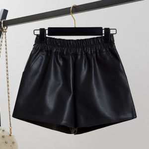 Leather Shorts Womens Fall and Winter 2021 New Arrival Autumn New Loose-Fitting Wide-Leg Slim-Fit Spring and Autumn High Waist Leather Shorts Outwear