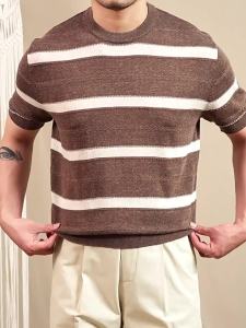 Áo Thun Nam Kiểu Retro Thông Khí Cổ Tròn Sọc Ôm Sát